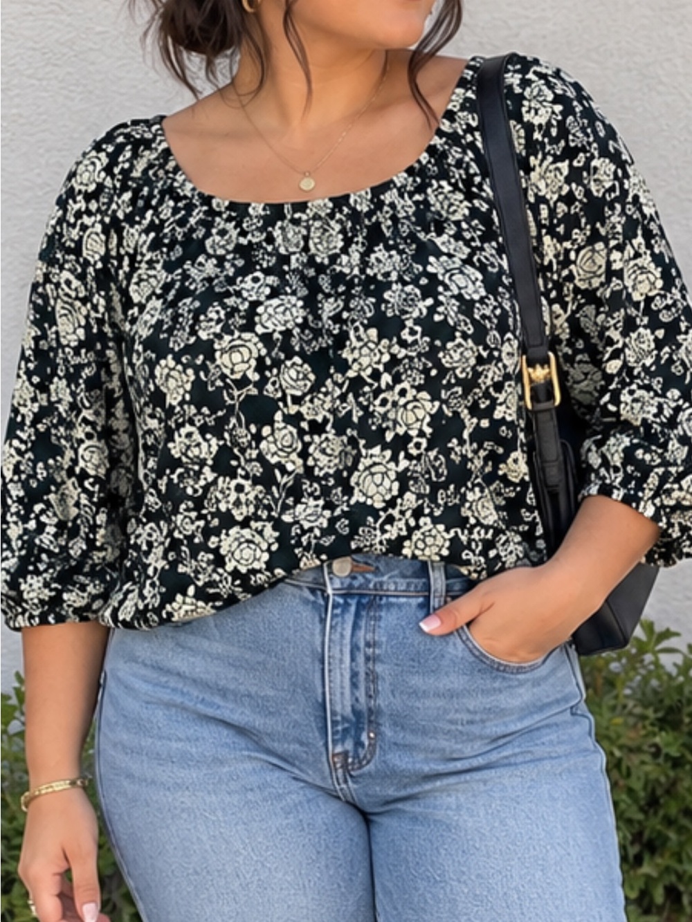 Floral Blouse - Black/White